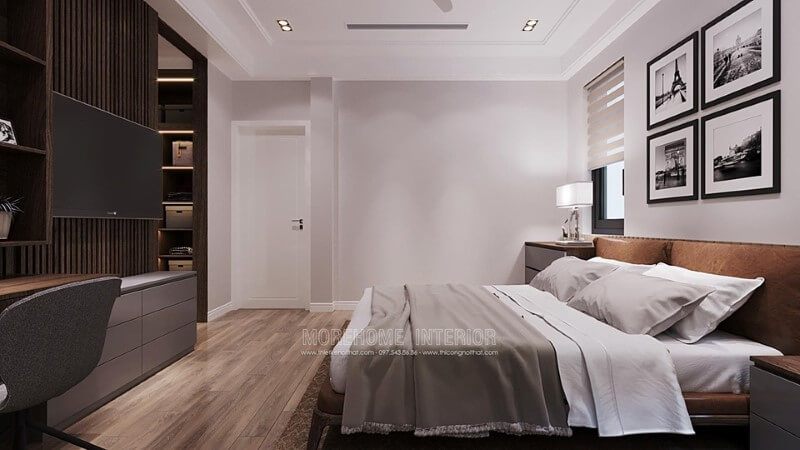 Thiết kế nội thất phòng ngủ gỗ hiện đại tại biệt thự Starlake Tây Hồ