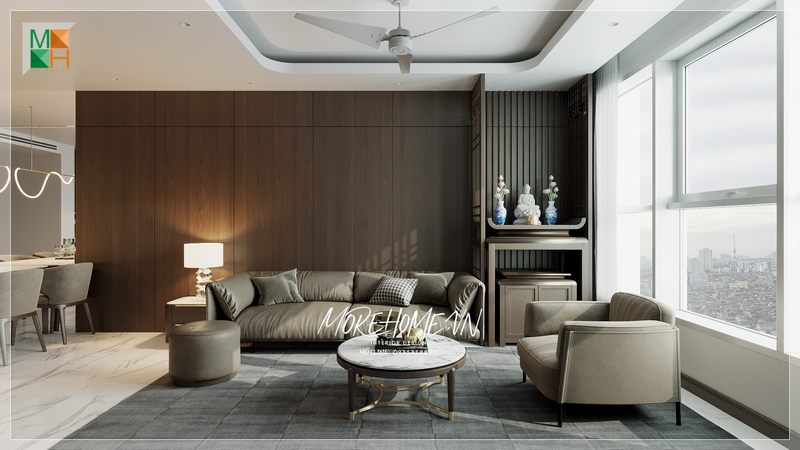 Chung cư trang trí nội thất phòng khách với phong cách hiện đại đơn giản nhưng không kém phần sang trọng và tiện nghi