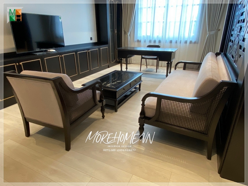 Kệ tủ tivi gỗ tự nhiên màu đen phong cách indochine mang vẻ đẹp tinh tế, sang trọng và đầy tính thẩm mỹ cho không gian