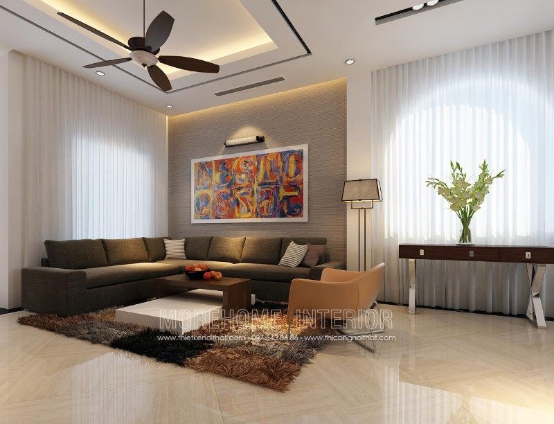 Sofa L hiện đại bọc nỉ màu ghi đậm sang trọng cho phòng khách chung cư