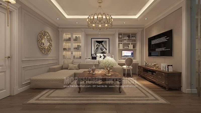 Mẫu sofa hiện đại cho phòng khách bọc da với tông màu kem nhẹ nhàng