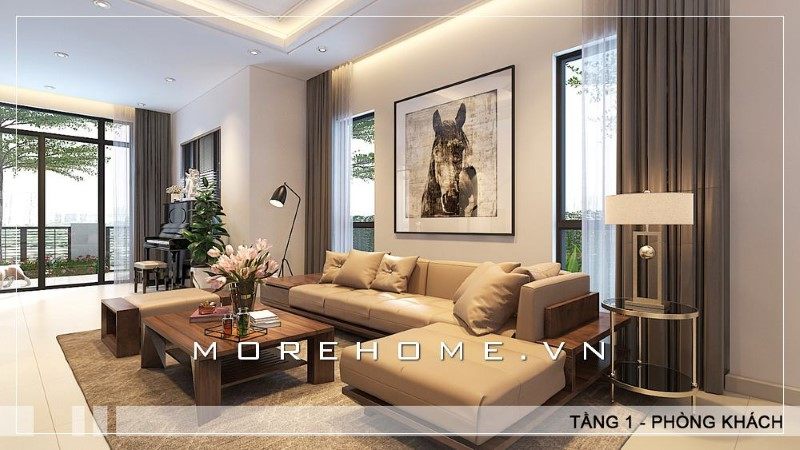 Thiết kế của bàn trà được đặt đơn giản nhưng vẫn làm hấp dẫn với những tiện nghi và gây ấn tượng mạnh mẽ khi bước chân vào căn phòng.