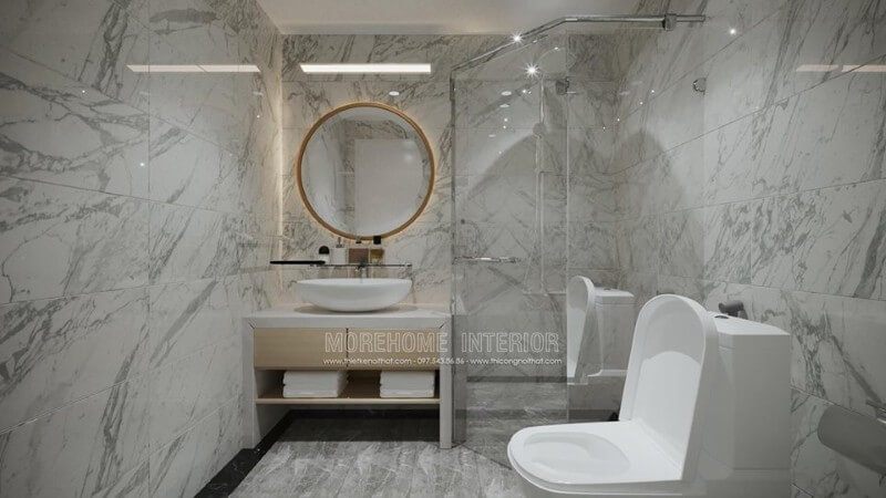 Thiết kế nội thất vệ sinh của căn hộ chung cư hiện đại và sang trọng.